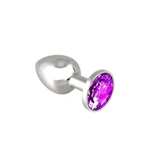 Edelstahl-Buttplug mit lila Kristall (140g) Edelstahl-Buttplug mit lila Kristall (140g)