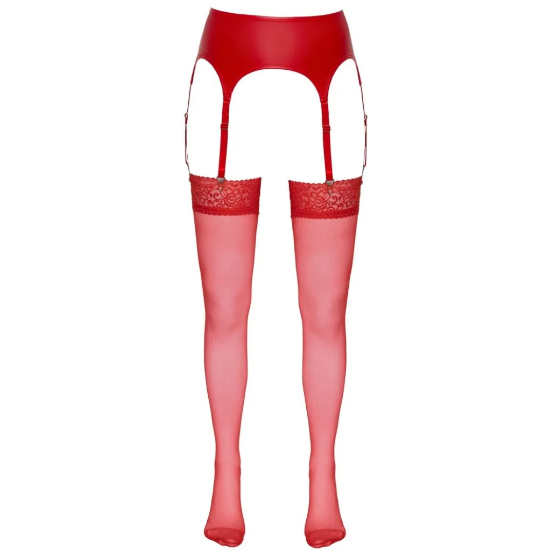 Straps-Strümpfe mit rotem Spitzenrand – Bild 4