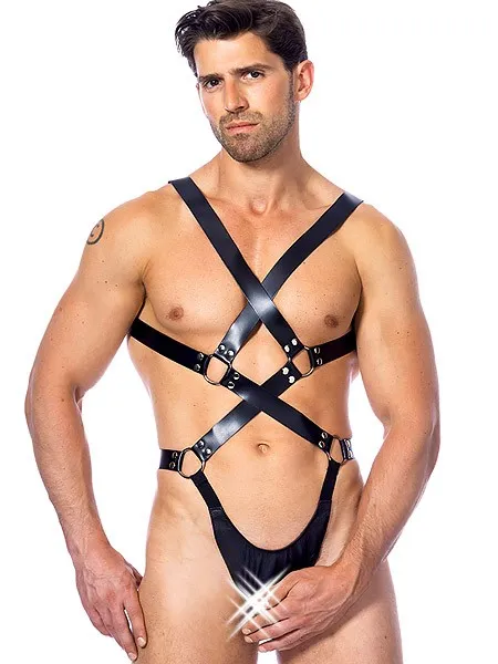 Lederharness mit Ouvertstring, schwarz (One Size) Lederharness mit Ouvertstring, schwarz (One Size)