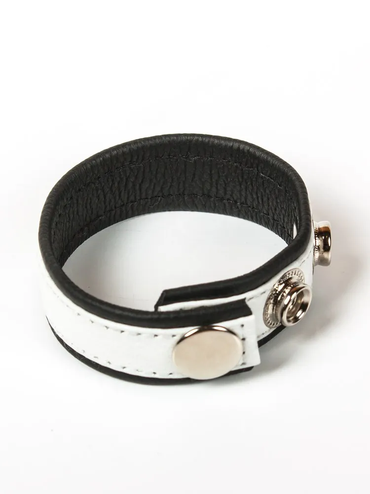 Black Label 3 Snap Leather Cock Ring: Penis- und Hodenriemen, schwarz/weiß Black Label 3 Snap Leather Cock Ring: Penis- und Hodenriemen, schwarz/weiß