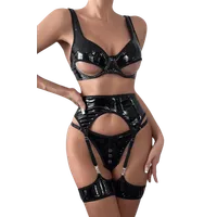 4tlg. Lingerie Set schwarz glänzend 4tlg. Lingerie Set schwarz glänzend