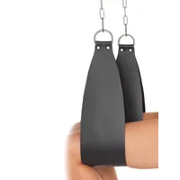 Leder-Bein-Hängefesseln mit D-Ringen, schwarz Leder-Bein-Hängefesseln mit D-Ringen, schwarz