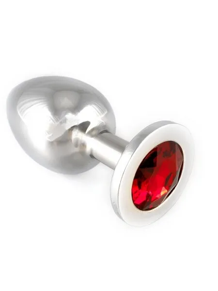 Aluminium-Buttplug mit rotem Kristall (155g) Aluminium-Buttplug mit rotem Kristall (155g)