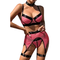 5tlg. Dessous Set mit Netz schwarz pink 5tlg. Dessous Set mit Netz schwarz pink