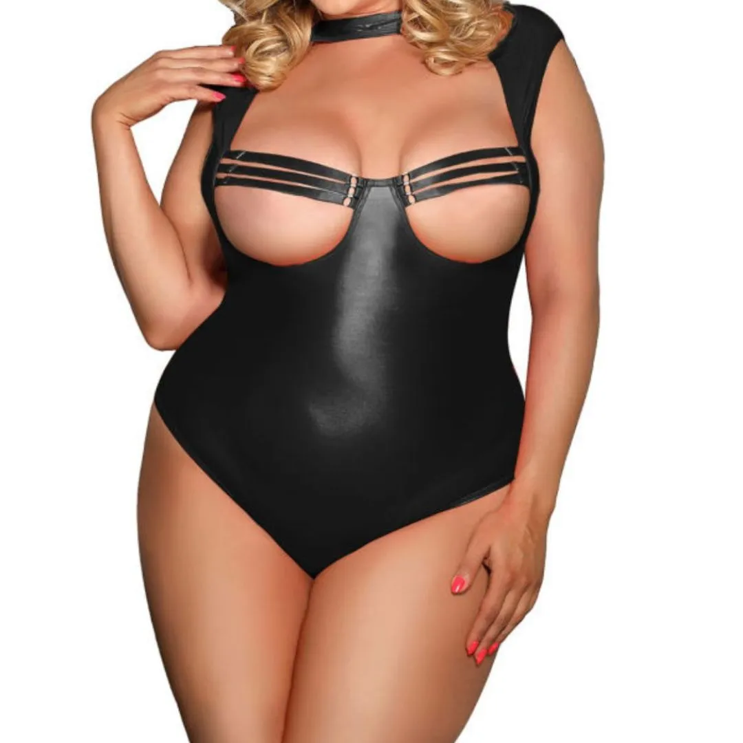 Body im Wetlook mit offenen Cups und Halsband – Bild 3