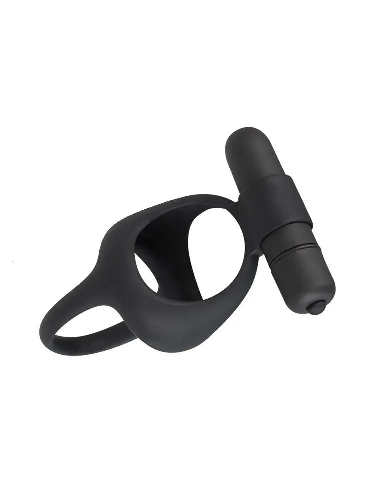 Black Velvets: Vibro-Penisring mit Hodenteiler, schwarz Black Velvets: Vibro-Penisring mit Hodenteiler, schwarz
