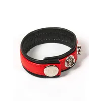 Black Label 3 Snap Leather Cock Ring: Penis- und Hodenriemen, schwarz/rot Black Label 3 Snap Leather Cock Ring: Penis- und Hodenriemen, schwarz/rot
