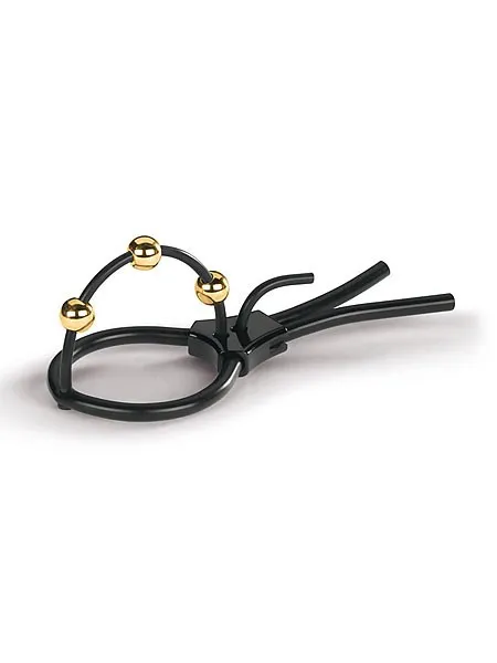 Mystim Pearly Pete Corona Strap: Elektro-Eichelring, schwarz/gold Mystim Pearly Pete Corona Strap: Elektro-Eichelring, schwarz/gold