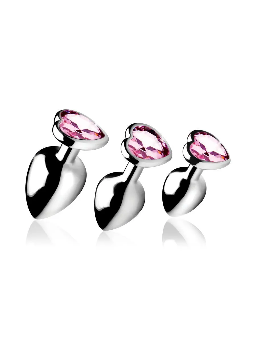Booty Sparks Pink Heart Gem: Anal-Plug-Set 3-teilig, silber/rosa Booty Sparks Pink Heart Gem: Anal-Plug-Set 3-teilig, silber/rosa