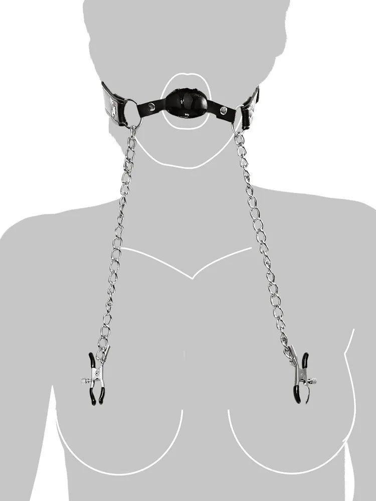 Fetish Fantasy Extreme: Ballknebel mit Nippelklemmen Fetish Fantasy Extreme: Ballknebel mit Nippelklemmen