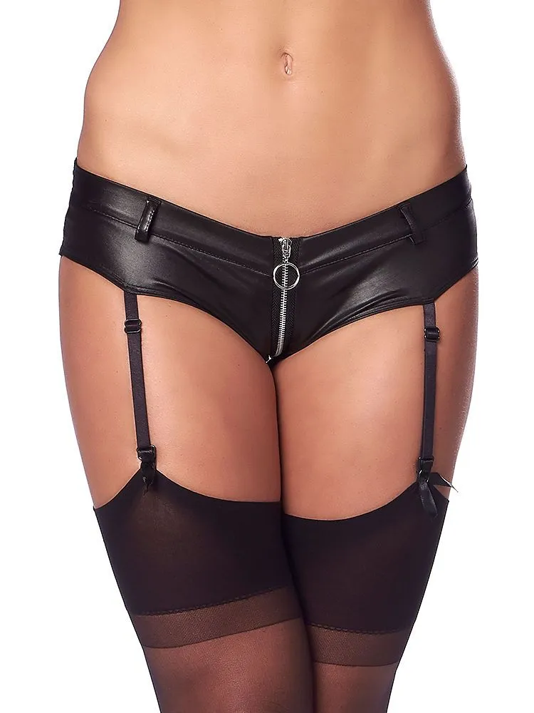 Wetlook-Strapspanty und Strümpfe, schwarz (L/XL) Wetlook-Strapspanty und Strümpfe, schwarz (L/XL)