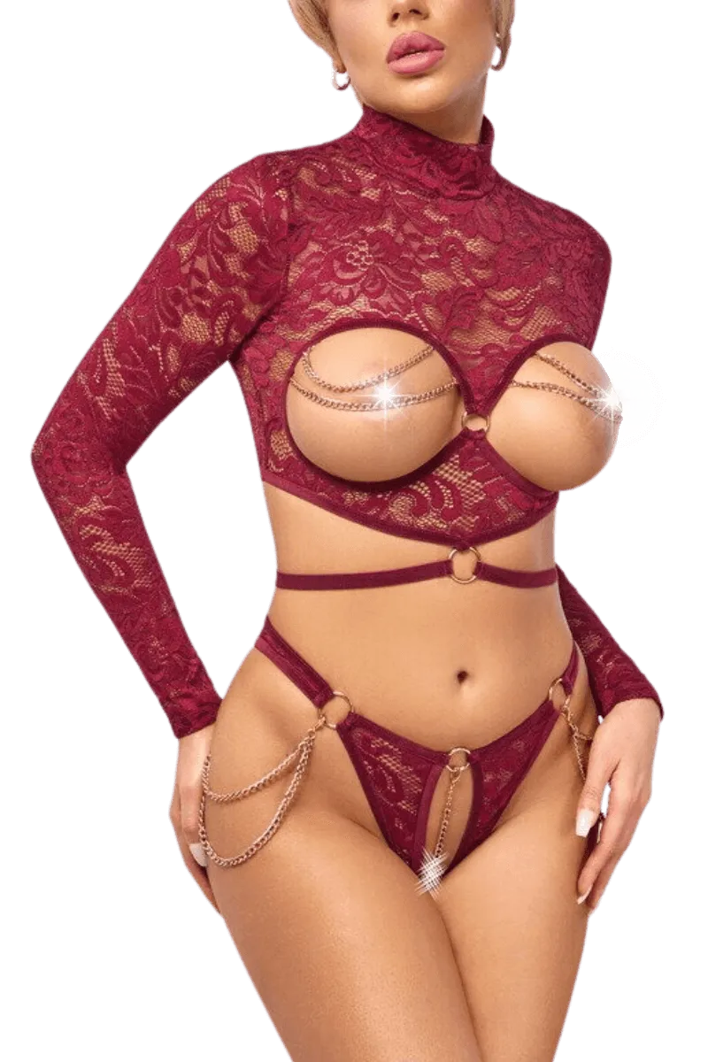 2tlg. Spitzen-Set ouvert rot 2tlg. Spitzen-Set ouvert rot