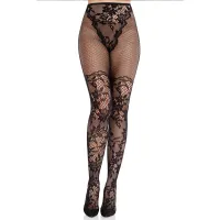 Leg Avenue - Dahlia Spitzenstrumpfhose Netzdetail - Schwarz Leg Avenue - Dahlia Spitzenstrumpfhose Netzdetail - Schwarz