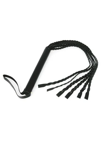 Lederpeitsche (75cm) mit 6 geflochtenen Riemen, schwarz Lederpeitsche (75cm) mit 6 geflochtenen Riemen, schwarz