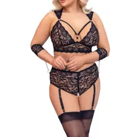 Bralette plus Straps-Slip ouvert mit Armfesseln Bralette plus Straps-Slip ouvert mit Armfesseln