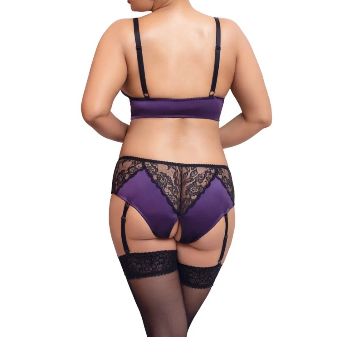 Bralette aus Satin und Spitze plus Straps-Slip ouvert – Bild 4