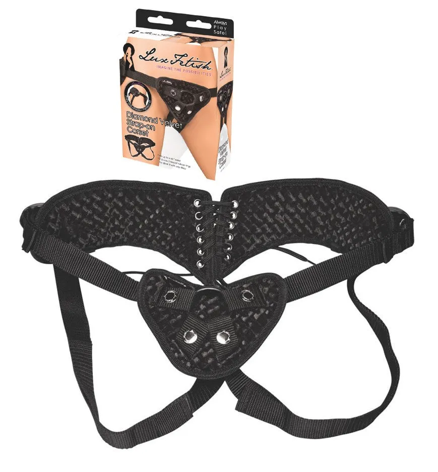 LUX FETISH Diamond Velvet black Strap-On Corset LUX FETISH Diamond Velvet black Strap-On Corset