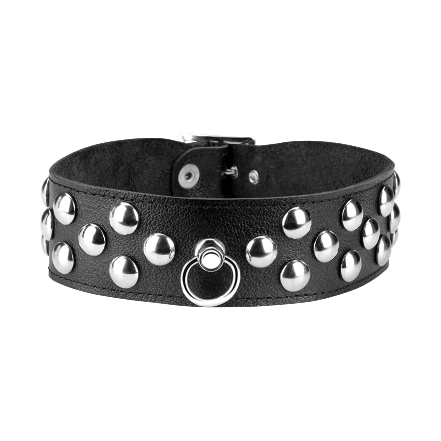 Leder-Halsband mit großen Flachnieten Leder-Halsband mit großen Flachnieten