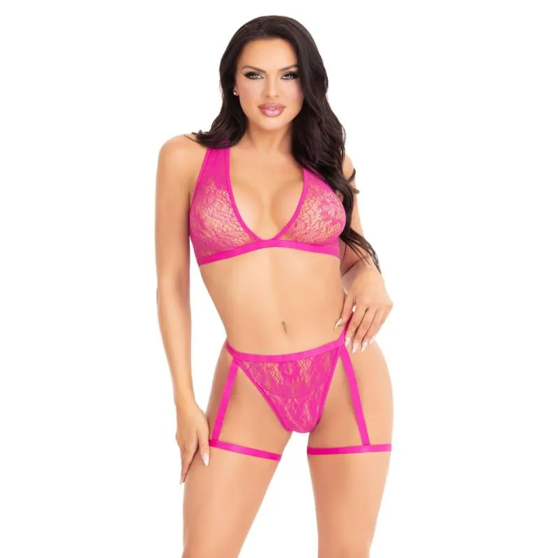 Leg Avenue - Spitzen Set mit Strapsen - Rosa Leg Avenue - Spitzen Set mit Strapsen - Rosa