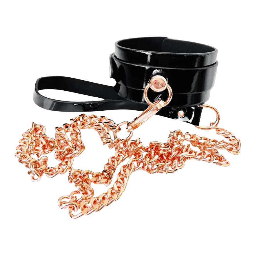 High Gloss Bondage O-Ring Collar & Leash High Gloss Bondage O-Ring Collar & Leash