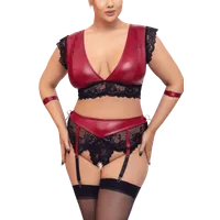3tlg. Dessous-Set in schwarz rot Plus Size 3tlg. Dessous-Set in schwarz rot Plus Size
