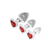 Red Heart Analplugset aus Glas mit Schmuckstein Red Heart Analplugset aus Glas mit Schmuckstein