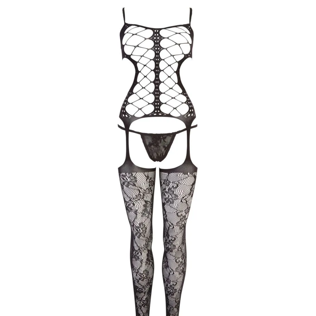 Strapshemd aus Netz mit angewebten Strümpfen plus String – Bild 4
