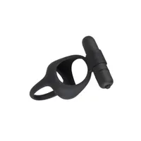 Black Velvets: Vibro-Penisring mit Hodenteiler, schwarz Black Velvets: Vibro-Penisring mit Hodenteiler, schwarz