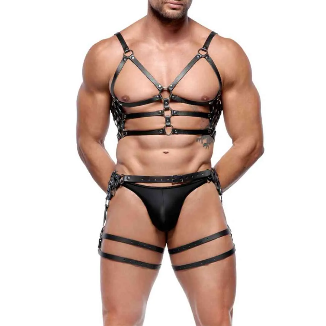 Brust- und Hüft-Leder-Harness im Set Brust- und Hüft-Leder-Harness im Set