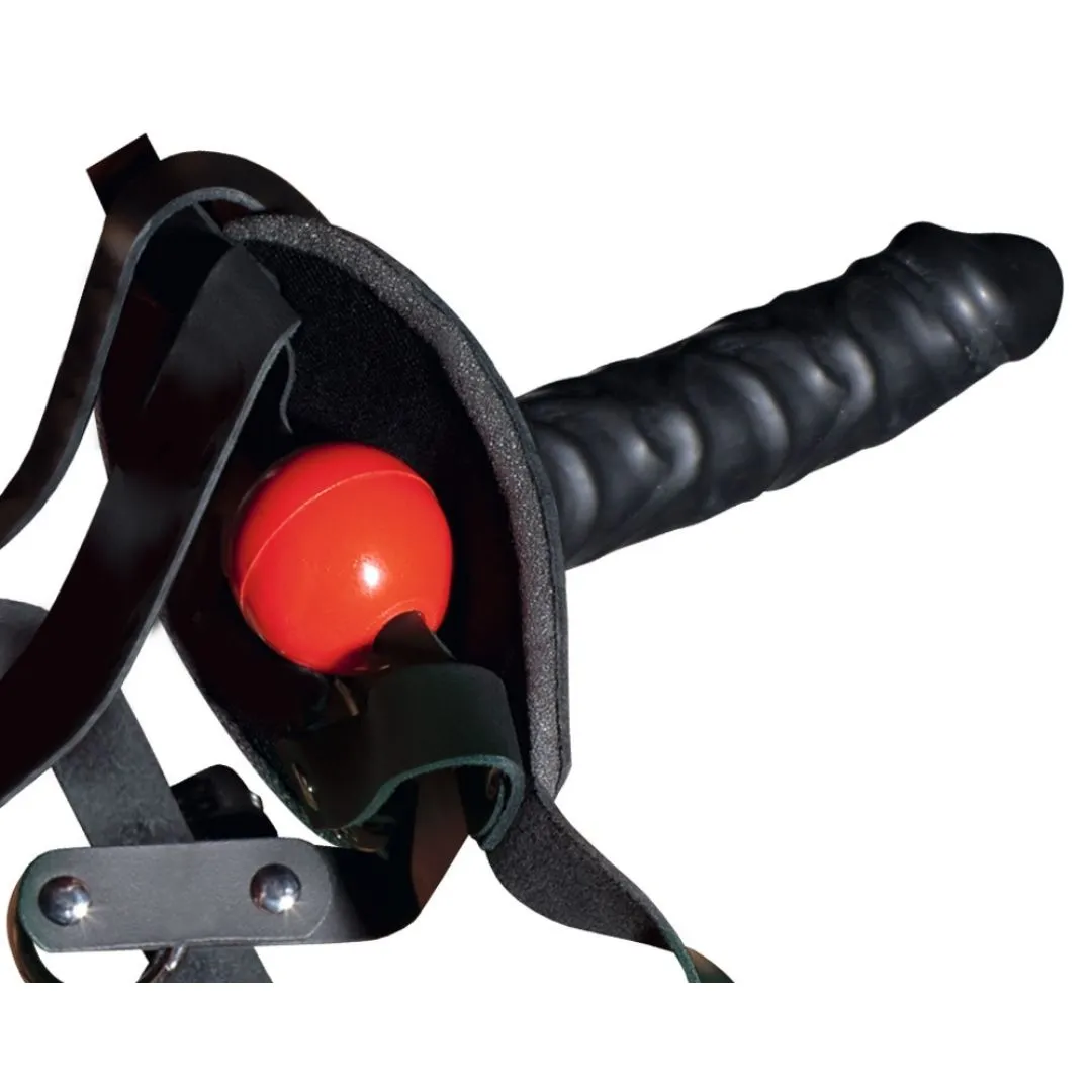 Leder Kopfgeschirr mit Latexdildo und Mundknebel – Bild 4