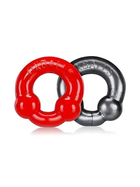 Ultraballs: Penis- und Hodenringset, grau/rot Ultraballs: Penis- und Hodenringset, grau/rot