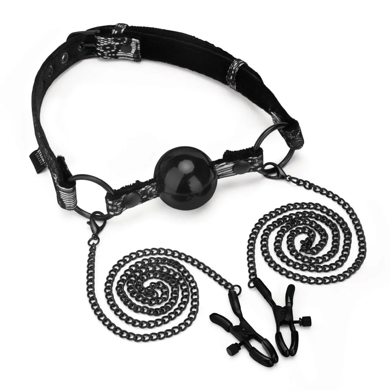 STEAMY SHADES Ball Gag with Nipple Clamps STEAMY SHADES Ball Gag with Nipple Clamps