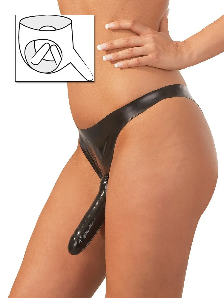 Latex-Slip mit 3fach-Dildo, schwarz (One Size) Latex-Slip mit 3fach-Dildo, schwarz (One Size)