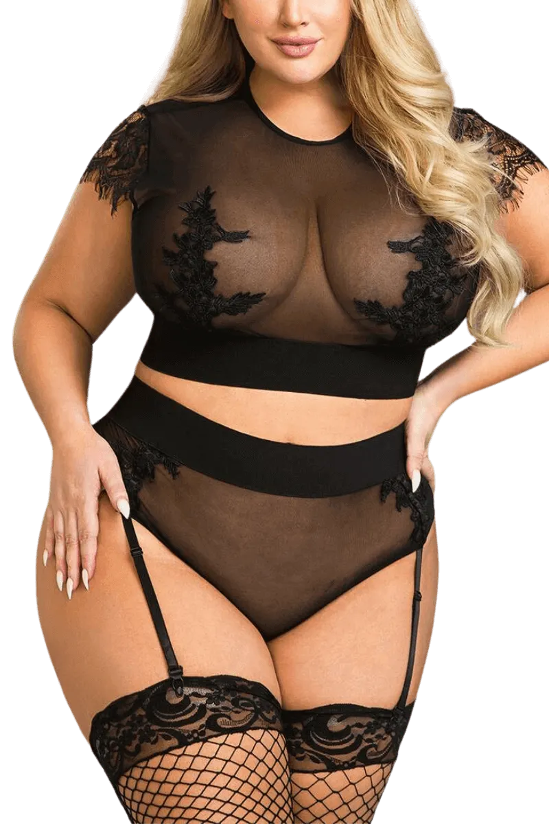 2tlg. Straps-Set schwarz transparent Plus Size 2tlg. Straps-Set schwarz transparent Plus Size