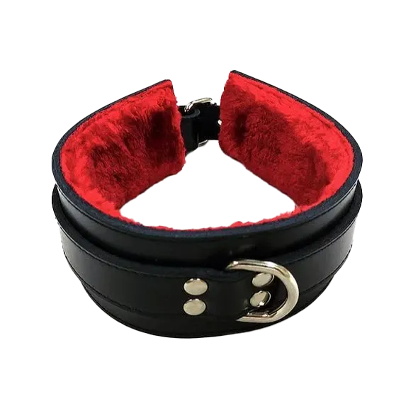 Fur Collar Black/Red Leather Fur Collar Black/Red Leather