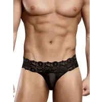 Male Power Scandal Lace: Micro String Pinch Back, schwarz (S/M) Male Power Scandal Lace: Micro String Pinch Back, schwarz (S/M)