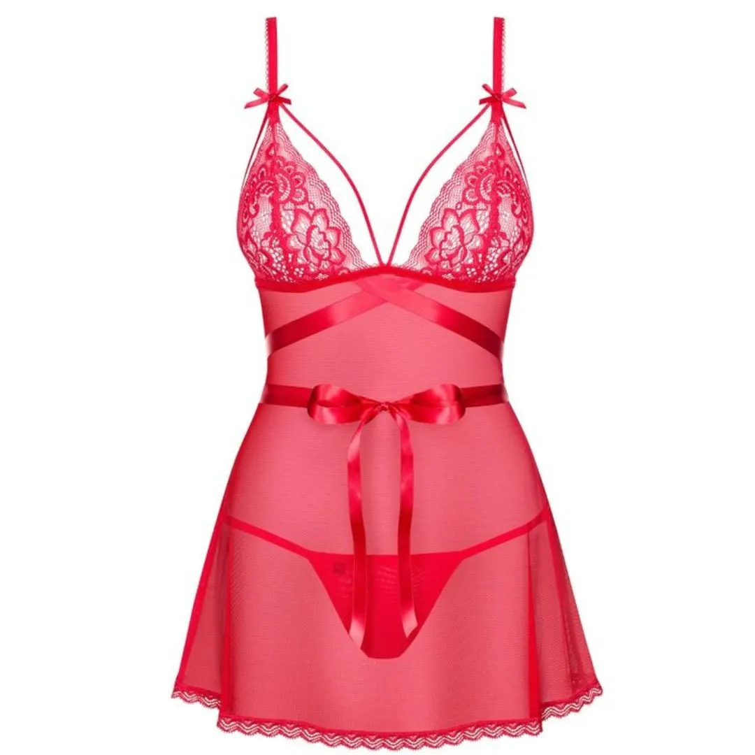Babydoll "Lovlea" mit Satin-Bindeschleife plus String – Bild 4