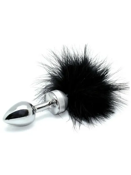 Edelstahl-Plug mit Feder, silber/schwarz Edelstahl-Plug mit Feder, silber/schwarz