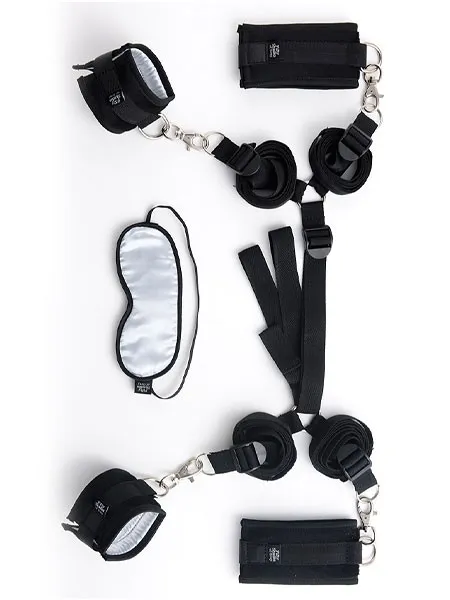 Fifty Shades of Grey: Hard Limits Bettfessel-Set, schwarz/silber Fifty Shades of Grey: Hard Limits Bettfessel-Set, schwarz/silber