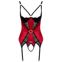 Strapshemd plus String ouvert aus Stretch-Satin Strapshemd plus String ouvert aus Stretch-Satin