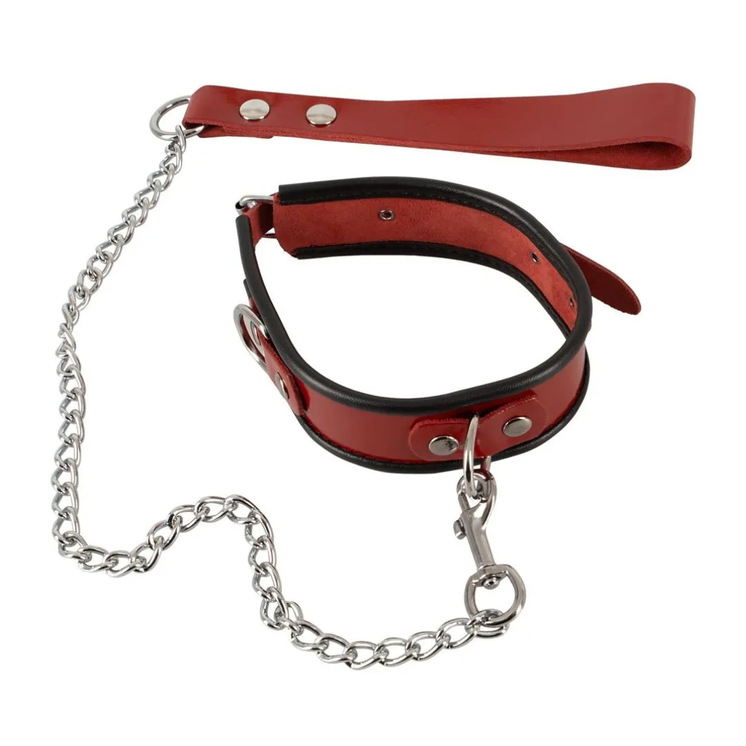 Halsfessel plus Leine aus rotem Lackleder Halsfessel plus Leine aus rotem Lackleder