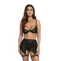 Raffiniertes 3-teiliges Dessous-Set mit edlem Tüll und goldenen Stickereien Raffiniertes 3-teiliges Dessous-Set mit edlem Tüll und goldenen Stickereien