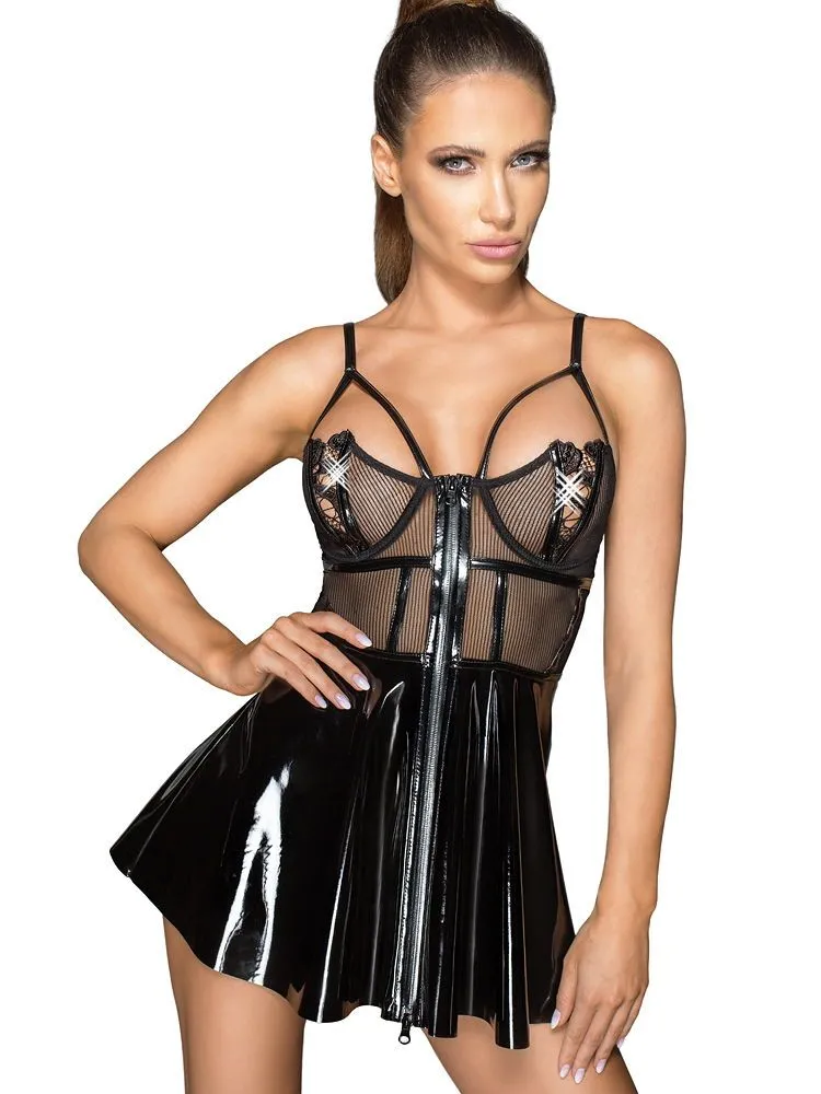 Noir Handmade: Lack-Netz-Minikleid, schwarz (XL) Noir Handmade: Lack-Netz-Minikleid, schwarz (XL)