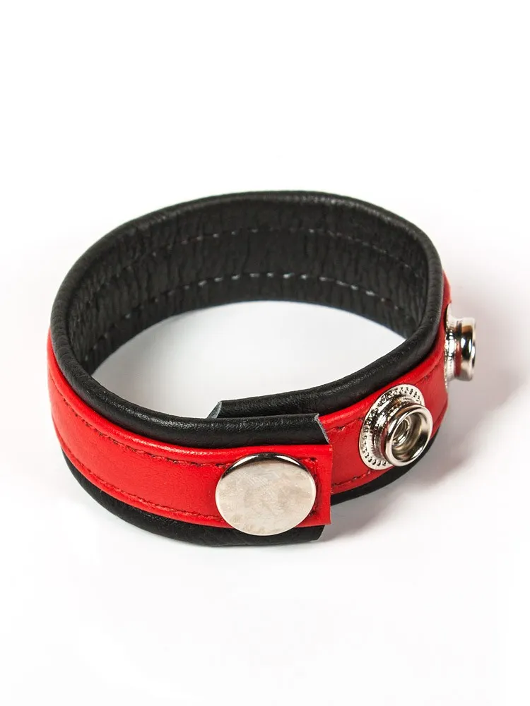 Black Label 3 Snap Leather Cock Ring: Penis- und Hodenriemen, schwarz/rot Black Label 3 Snap Leather Cock Ring: Penis- und Hodenriemen, schwarz/rot