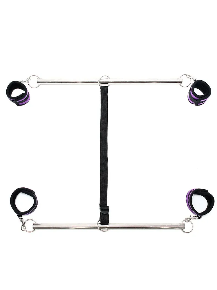 Double Spreader Bar: Doppelspreizstange mit Soft-Fesseln, schwarz/silber/lila Double Spreader Bar: Doppelspreizstange mit Soft-Fesseln, schwarz/silber/lila