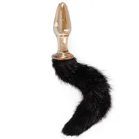Glas-Analplug mit Schweif, gold/schwarz Glas-Analplug mit Schweif, gold/schwarz