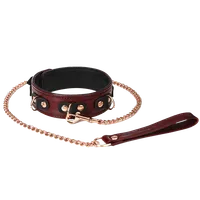 Wine Red - Leather Deluxe collar with chain, leash and lock Wine Red - Leather Deluxe collar with chain, leash and lock
