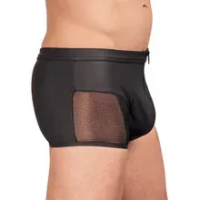 Herren Boxershort mit Reißverschluss in Lederoptik - Schwarz