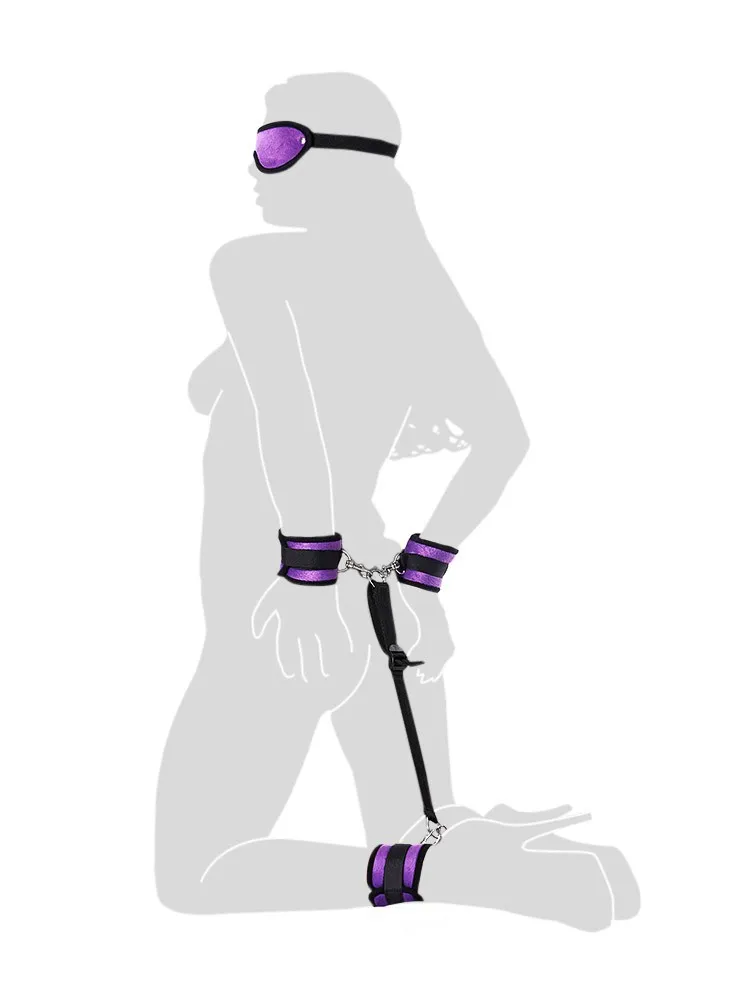 Hand-Fuß-Fessel und Augenmaske, schwarz/lila Hand-Fuß-Fessel und Augenmaske, schwarz/lila