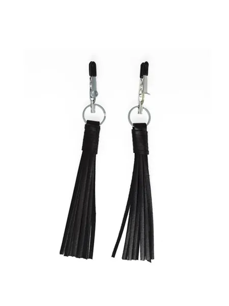 Metall-Nippelklemmen mit Lederfransen Metall-Nippelklemmen mit Lederfransen